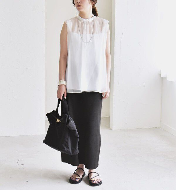 quaranciel「quaranciel:〈洗濯機可能〉シアー ハイネック ノースリーブ ギャザー ブラウス」|シャツ・ブラウス|