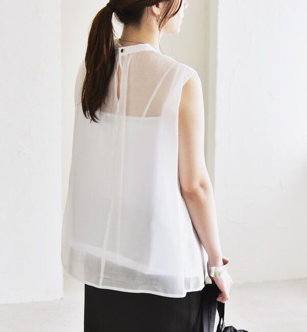 quaranciel「quaranciel:〈洗濯機可能〉シアー ハイネック ノースリーブ ギャザー ブラウス」|シャツ・ブラウス|