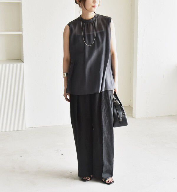 quaranciel「quaranciel:〈洗濯機可能〉シアー ハイネック ノースリーブ ギャザー ブラウス」|シャツ・ブラウス|