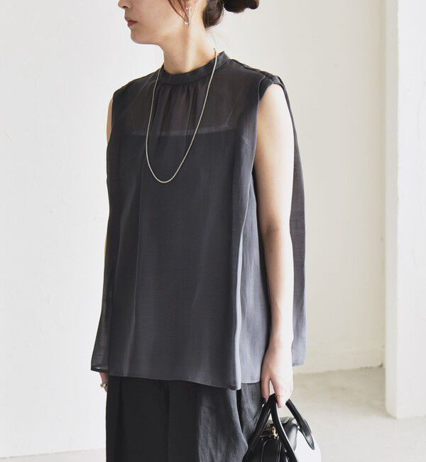 quaranciel「quaranciel:〈洗濯機可能〉シアー ハイネック ノースリーブ ギャザー ブラウス」|シャツ・ブラウス|