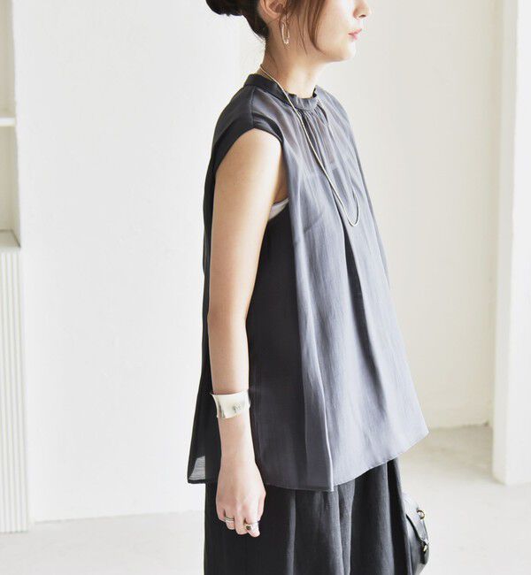 quaranciel「quaranciel:〈洗濯機可能〉シアー ハイネック ノースリーブ ギャザー ブラウス」|シャツ・ブラウス|