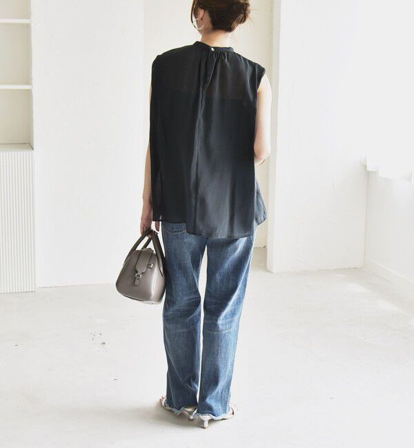 quaranciel「quaranciel:〈洗濯機可能〉シアー ハイネック ノースリーブ ギャザー ブラウス」|シャツ・ブラウス|