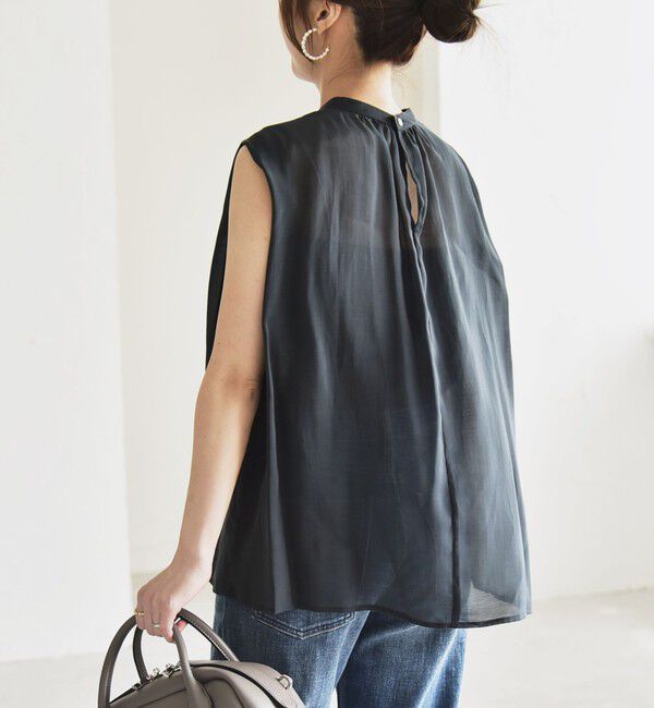 quaranciel「quaranciel:〈洗濯機可能〉シアー ハイネック ノースリーブ ギャザー ブラウス」|シャツ・ブラウス|