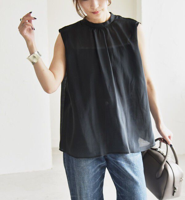 quaranciel「quaranciel:〈洗濯機可能〉シアー ハイネック ノースリーブ ギャザー ブラウス」|シャツ・ブラウス|