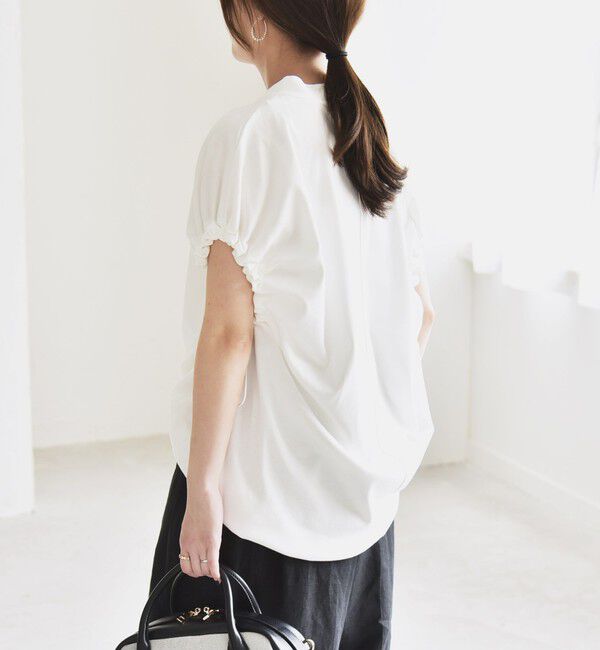 quaranciel「quaranciel:〈接触冷感/汗染み防止加工/洗濯機可能〉ドロスト ギャザー チュニック TEE」|Tシャツ・カットソー|