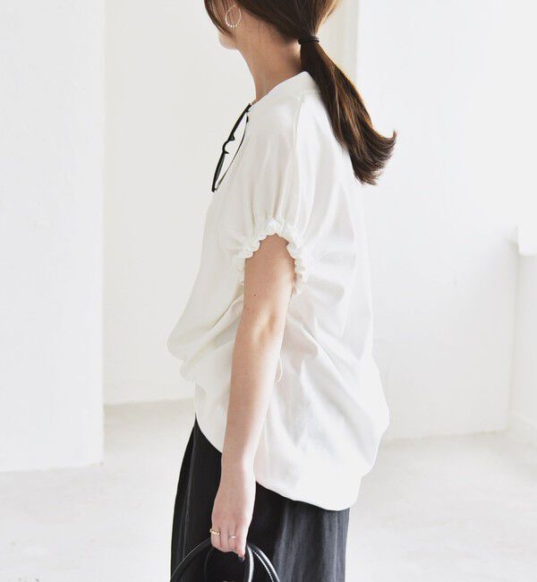 quaranciel「quaranciel:〈接触冷感/汗染み防止加工/洗濯機可能〉ドロスト ギャザー チュニック TEE」|Tシャツ・カットソー|