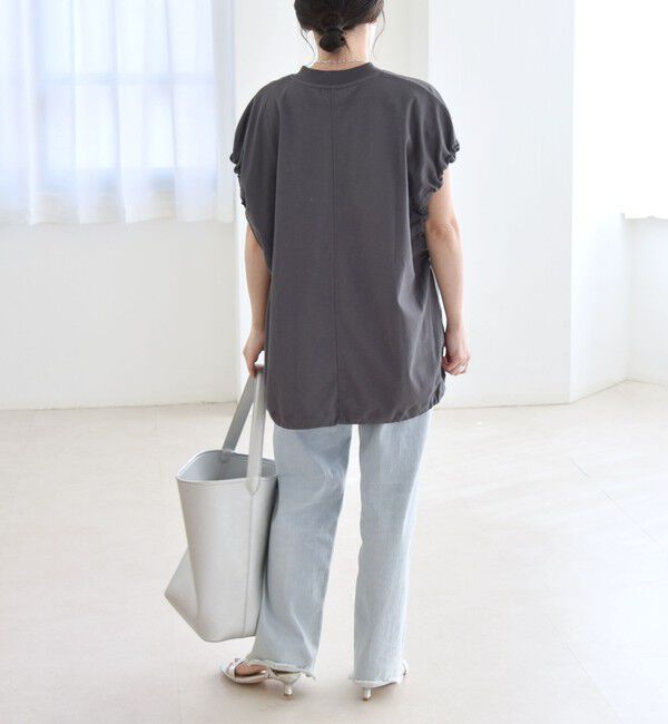 quaranciel「quaranciel:〈接触冷感/汗染み防止加工/洗濯機可能〉ドロスト ギャザー チュニック TEE」|Tシャツ・カットソー|