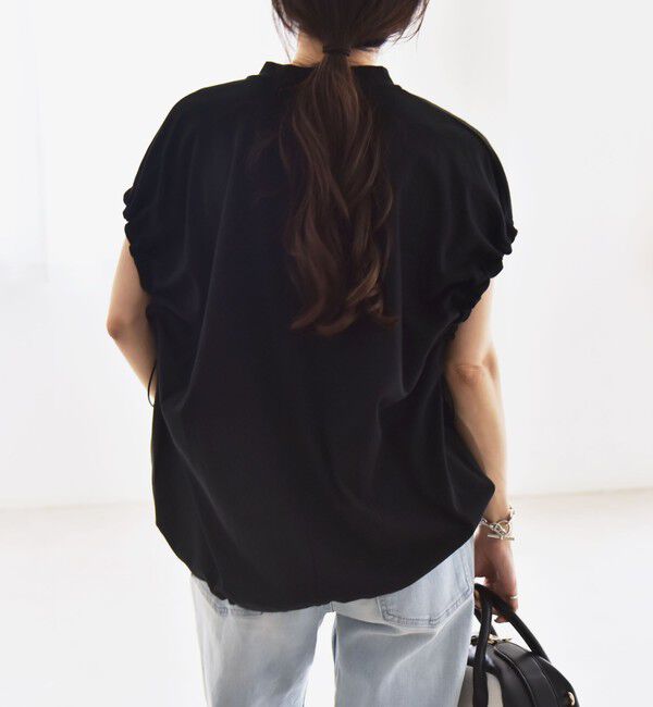 quaranciel「quaranciel:〈接触冷感/汗染み防止加工/洗濯機可能〉ドロスト ギャザー チュニック TEE」|Tシャツ・カットソー|