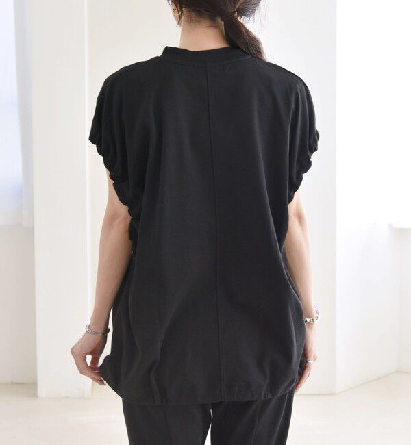 quaranciel「quaranciel:〈接触冷感/汗染み防止加工/洗濯機可能〉ドロスト ギャザー チュニック TEE」|Tシャツ・カットソー|