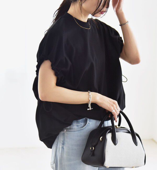 quaranciel「quaranciel:〈接触冷感/汗染み防止加工/洗濯機可能〉ドロスト ギャザー チュニック TEE」|Tシャツ・カットソー|