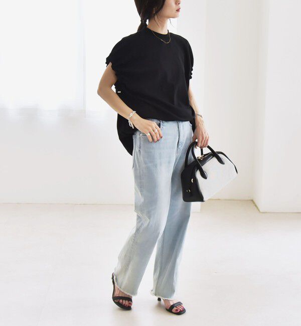 quaranciel「quaranciel:〈接触冷感/汗染み防止加工/洗濯機可能〉ドロスト ギャザー チュニック TEE」|Tシャツ・カットソー|