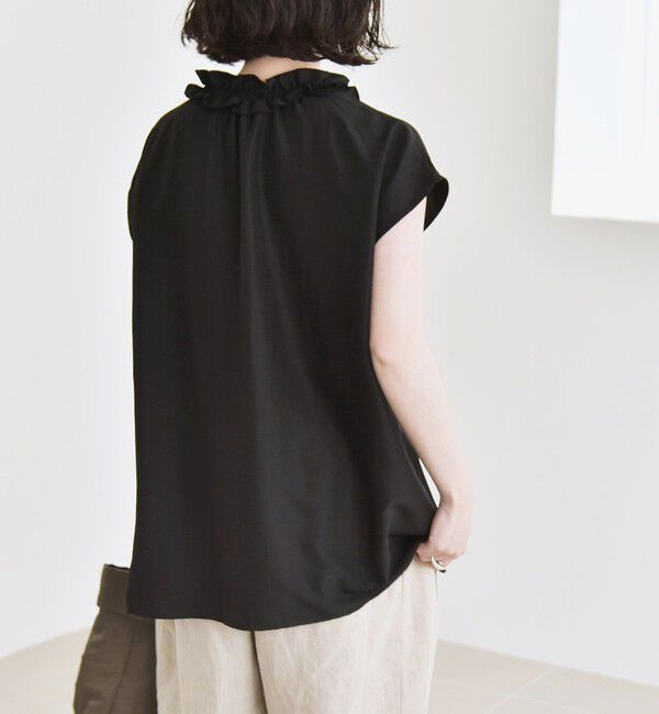 quaranciel「《追加予約》quaranciel:〈洗濯機可能〉フリルカラー リボン フレンチスリーブ ブラウス」|シャツ・ブラウス|