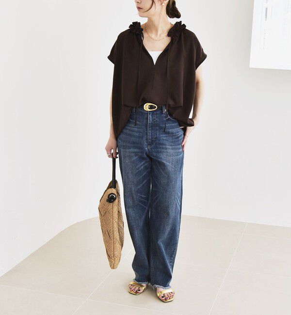 quaranciel「《追加予約》quaranciel:〈洗濯機可能〉フリルカラー リボン フレンチスリーブ ブラウス」|シャツ・ブラウス|