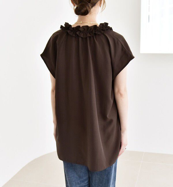 quaranciel「《追加予約》quaranciel:〈洗濯機可能〉フリルカラー リボン フレンチスリーブ ブラウス」|シャツ・ブラウス|