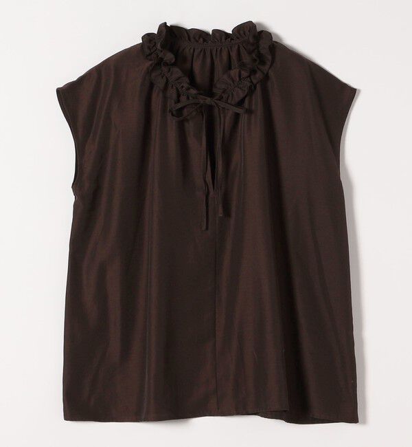 quaranciel「《追加予約》quaranciel:〈洗濯機可能〉フリルカラー リボン フレンチスリーブ ブラウス」|シャツ・ブラウス|