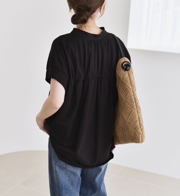 quaranciel「quaranciel:〈手洗い可能〉ギャザー スキッパー バンドカラー プルオーバー」|Tシャツ・カットソー|