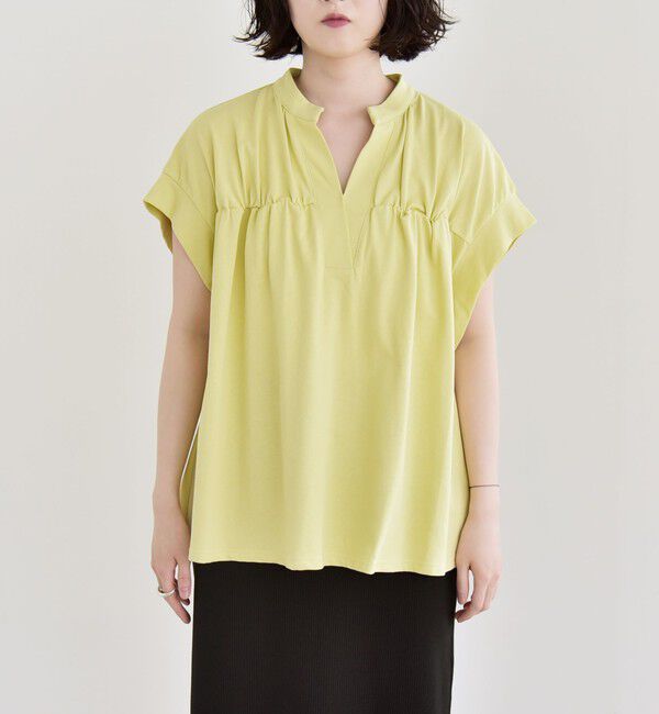 quaranciel「quaranciel:〈手洗い可能〉ギャザー スキッパー バンドカラー プルオーバー」|Tシャツ・カットソー|