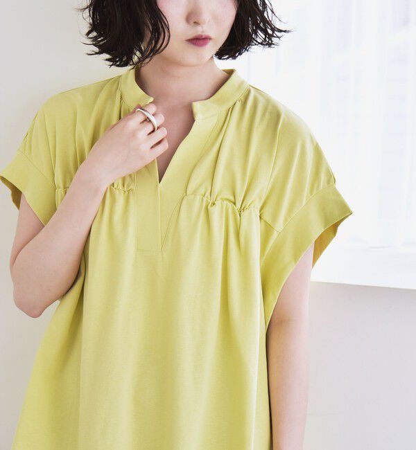 quaranciel「quaranciel:〈手洗い可能〉ギャザー スキッパー バンドカラー プルオーバー」|Tシャツ・カットソー|