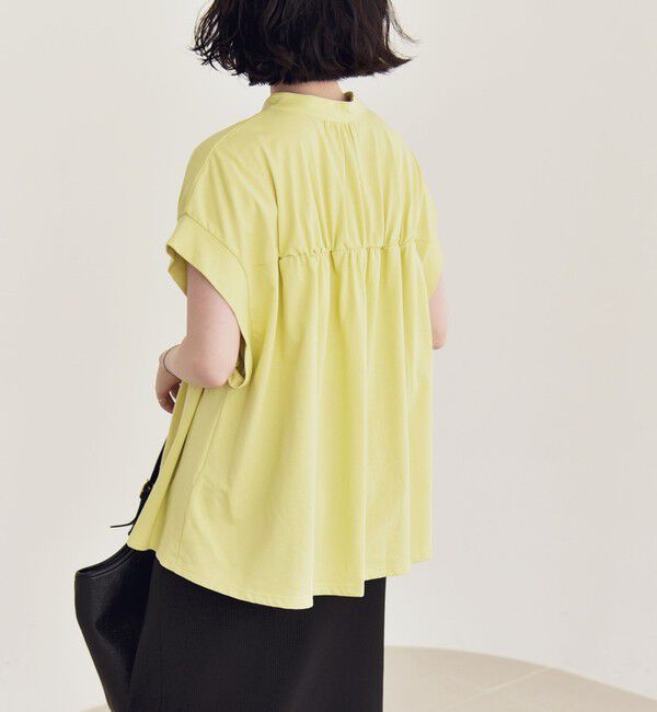 quaranciel「quaranciel:〈手洗い可能〉ギャザー スキッパー バンドカラー プルオーバー」|Tシャツ・カットソー|