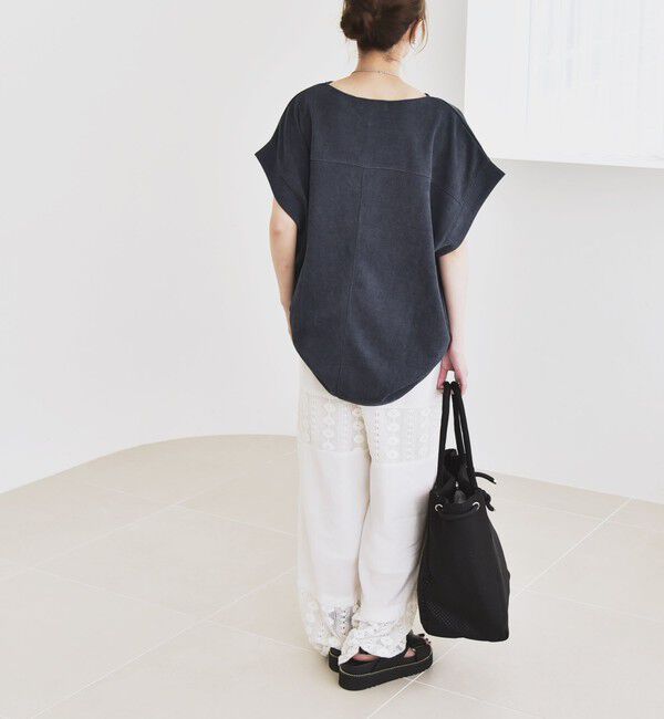 quaranciel「quaranciel:〈洗濯機可能〉ポリエステル ベロア ドロスト ルーズ プルオーバー」|Tシャツ・カットソー|