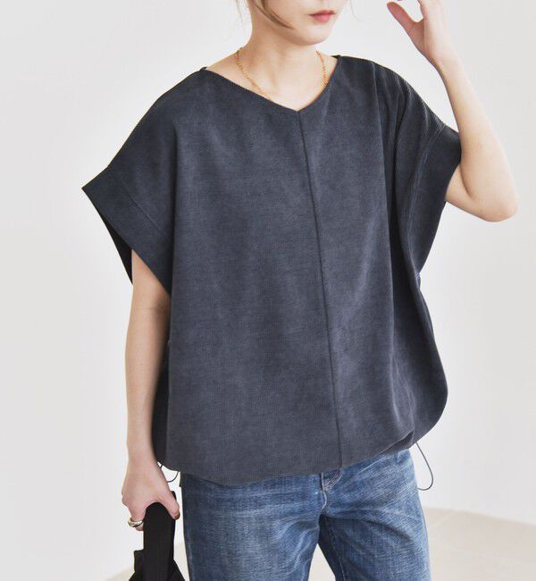 quaranciel「quaranciel:〈洗濯機可能〉ポリエステル ベロア ドロスト ルーズ プルオーバー」|Tシャツ・カットソー|