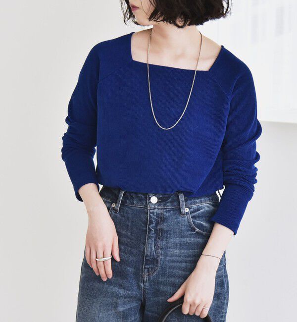 quaranciel「quaranciel:〈洗濯機可能〉ポリエステル ベロア スクエア ネック プルオーバー」|Tシャツ・カットソー|