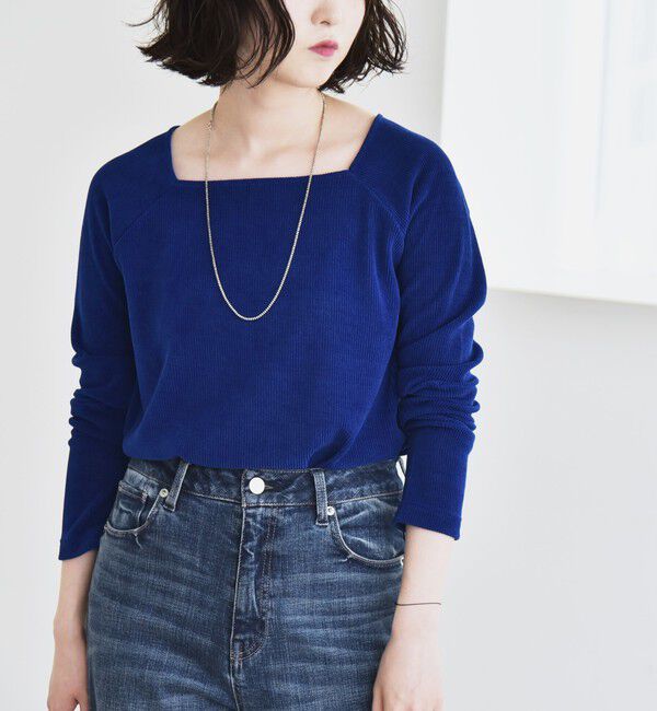 quaranciel「quaranciel:〈洗濯機可能〉ポリエステル ベロア スクエア ネック プルオーバー」|Tシャツ・カットソー|