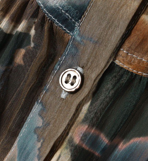 quaranciel「quaranciel:〈洗濯機可能〉シアー フラワー プリント ノーカラー ヨーク シャツ ブラウス」|シャツ・ブラウス|