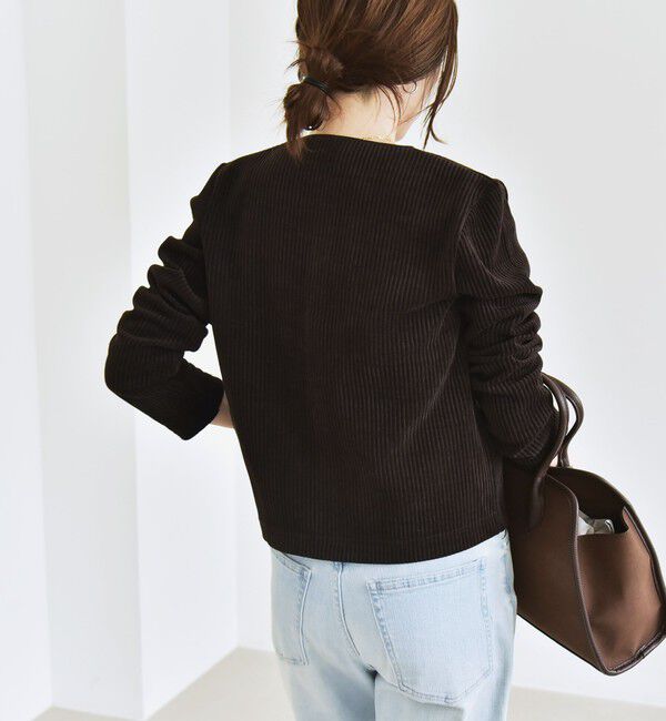 quaranciel「quaranciel:〈洗濯機可能〉ポリエステル ベロア リブ コンパクト スナップ カーディガン」|カーディガン|