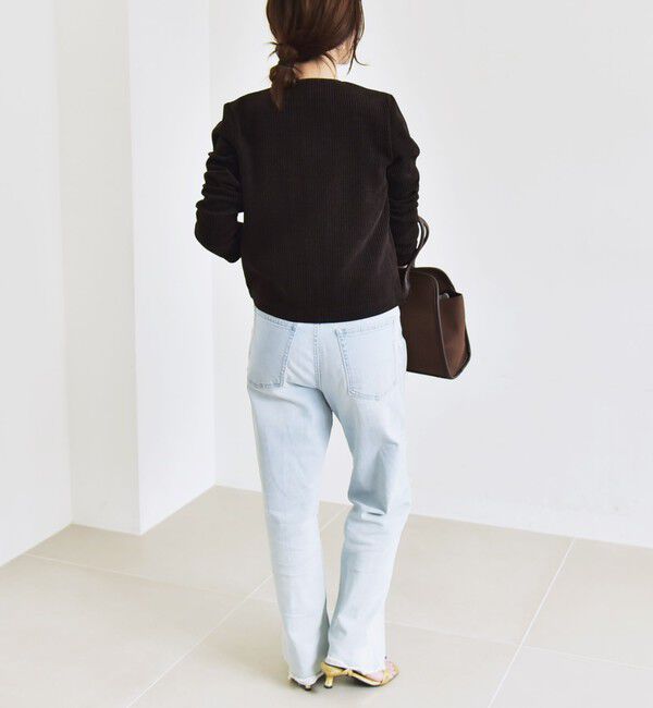 quaranciel「quaranciel:〈洗濯機可能〉ポリエステル ベロア リブ コンパクト スナップ カーディガン」|カーディガン|