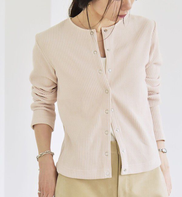 quaranciel「quaranciel:〈洗濯機可能〉ポリエステル ベロア リブ コンパクト スナップ カーディガン」|カーディガン|
