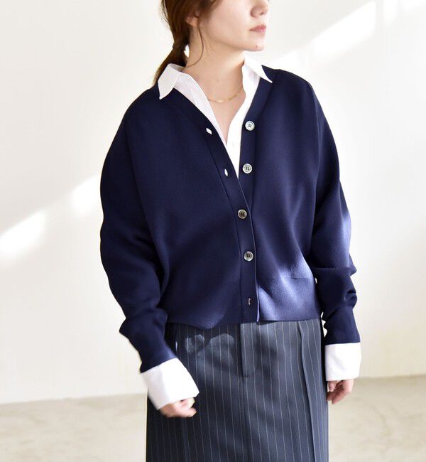 quaranciel「quaranciel:〈手洗い可能〉アゼ Vネック コンパクト ニット カーディガン」|カーディガン|