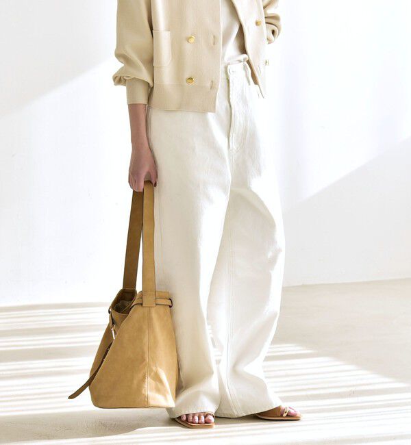 quaranciel「《一部追加予約》quaranciel:〈洗濯機可能〉ハイライズ ルーズ ワイド デニム パンツ」|デニム|オフホワイト