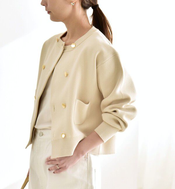quaranciel「《追加予約》quaranciel:〈手洗い可能〉ノーカラー ダブル ボタン ジャケット カーディガン」|カーディガン|