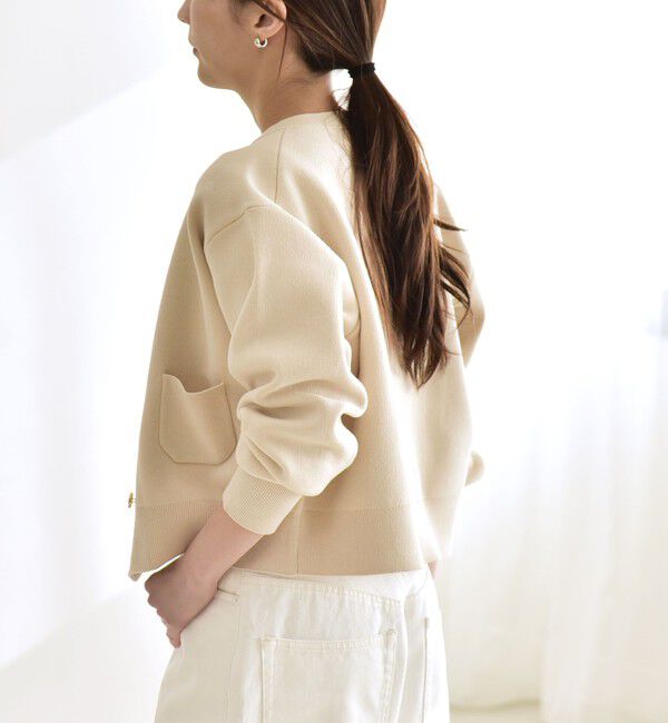 quaranciel「《追加予約》quaranciel:〈手洗い可能〉ノーカラー ダブル ボタン ジャケット カーディガン」|カーディガン|