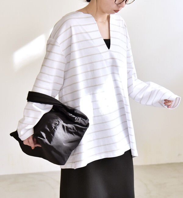 quaranciel「quaranciel:〈洗濯機可能〉ボーダー ビッグ スキッパー プルオーバー」|Tシャツ・カットソー|