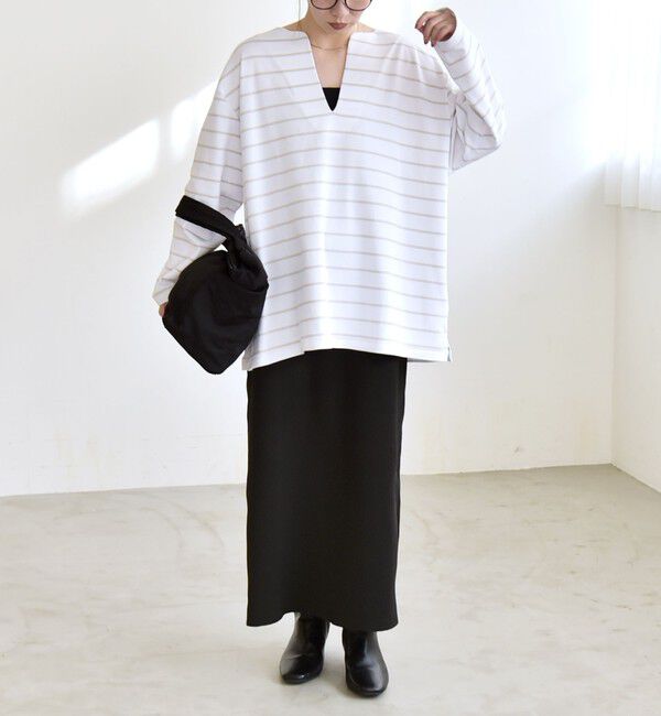 quaranciel「quaranciel:〈洗濯機可能〉ボーダー ビッグ スキッパー プルオーバー」|Tシャツ・カットソー|