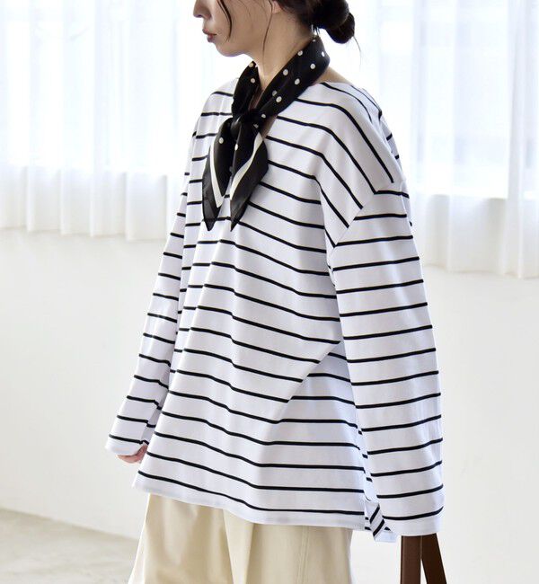 quaranciel「quaranciel:〈洗濯機可能〉ボーダー ビッグ スキッパー プルオーバー」|Tシャツ・カットソー|