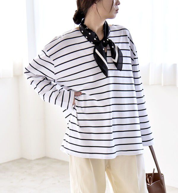 quaranciel「quaranciel:〈洗濯機可能〉ボーダー ビッグ スキッパー プルオーバー」|Tシャツ・カットソー|