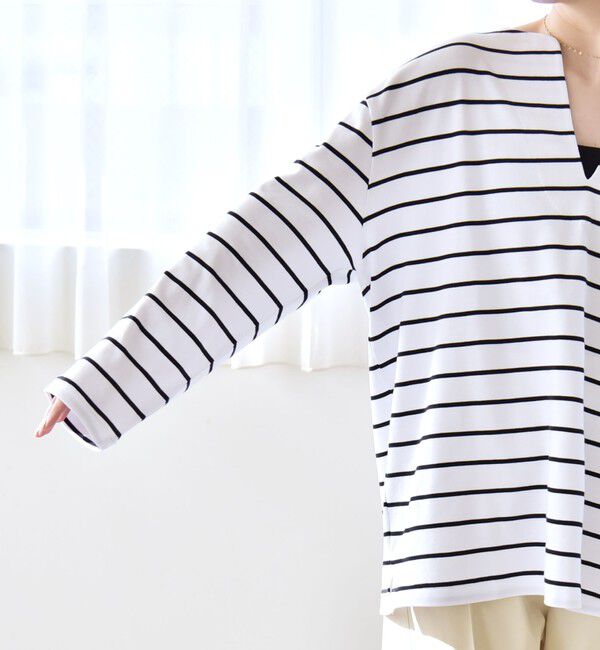 quaranciel「quaranciel:〈洗濯機可能〉ボーダー ビッグ スキッパー プルオーバー」|Tシャツ・カットソー|