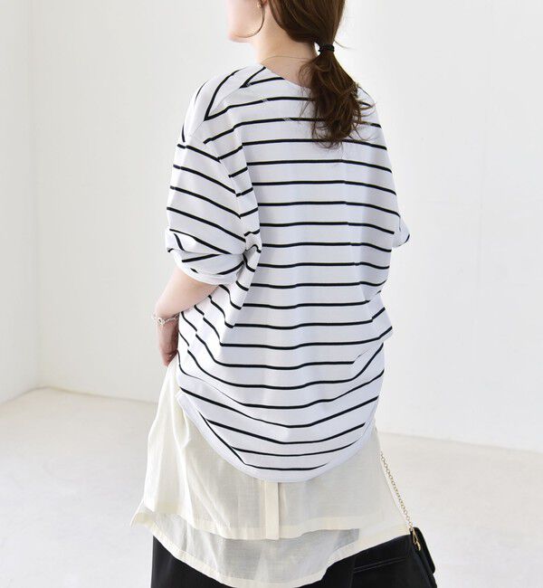 quaranciel「quaranciel:〈洗濯機可能〉ボーダー ビッグ スキッパー プルオーバー」|Tシャツ・カットソー|