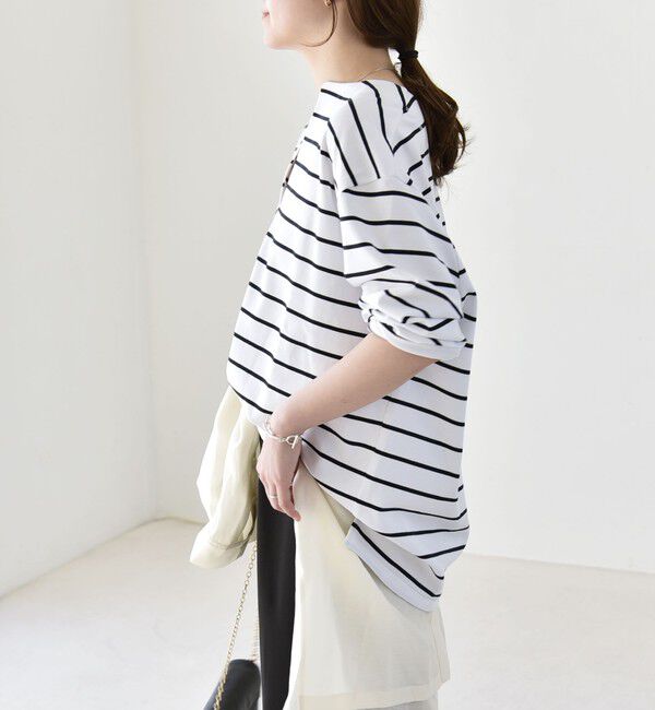 quaranciel「quaranciel:〈洗濯機可能〉ボーダー ビッグ スキッパー プルオーバー」|Tシャツ・カットソー|