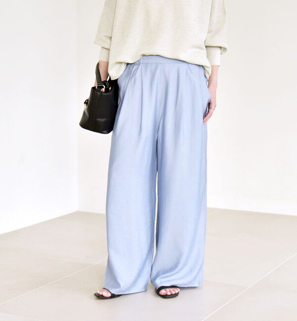 quaranciel「quaranciel:〈洗濯機可能〉タック ワイド イージー パンツ」|その他|ブルー