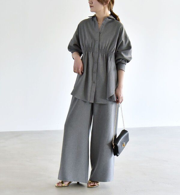 quaranciel「quaranciel:〈洗濯機可能〉ギャザー シャツ & イージー パンツ セットアップ」|その他|チャコールグレー