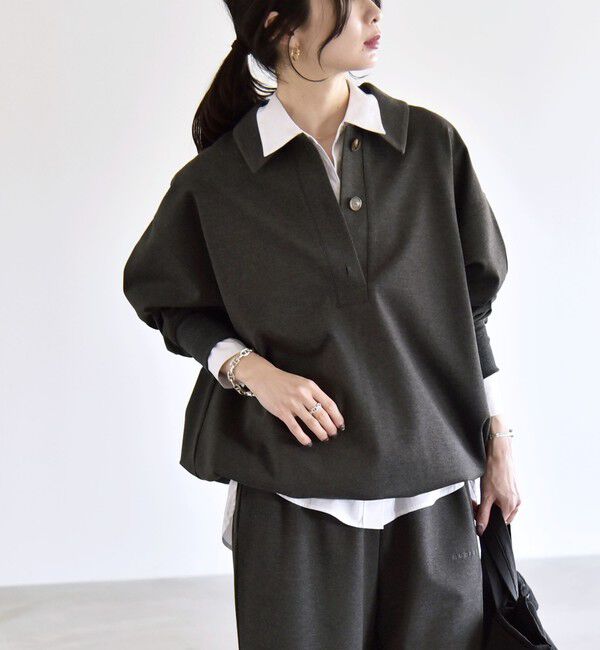 quaranciel「《追加予約》quaranciel:〈洗濯機可能〉ライト ポンチ ドロスト ポロ プルオーバー」|スウェット・ジャージ|