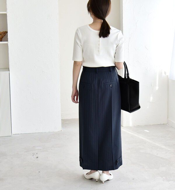 quaranciel「quaranciel:〈洗濯機可能〉テレコ リブ クルー ヘンリー 2way ハーフスリーブ TEE」|Tシャツ・カットソー|