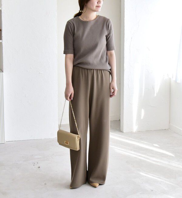 quaranciel「quaranciel:〈洗濯機可能〉テレコ リブ クルー ヘンリー 2way ハーフスリーブ TEE」|Tシャツ・カットソー|