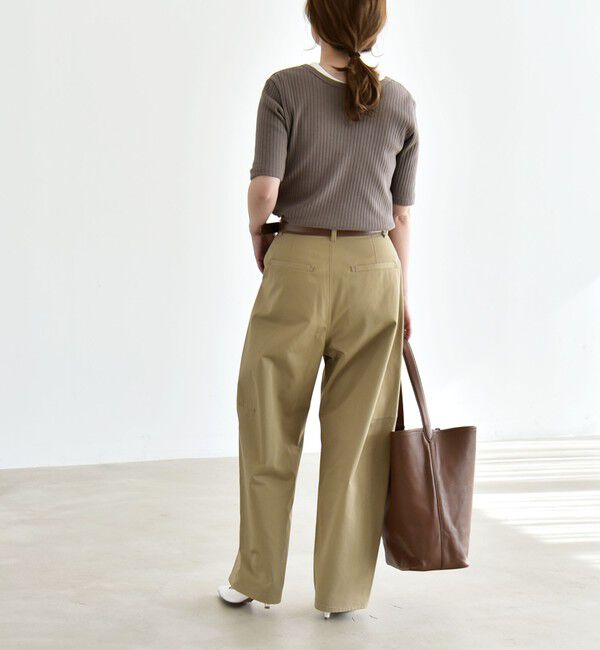 quaranciel「quaranciel:〈洗濯機可能〉テレコ リブ クルー ヘンリー 2way ハーフスリーブ TEE」|Tシャツ・カットソー|