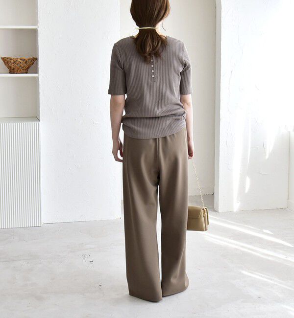 quaranciel「quaranciel:〈洗濯機可能〉テレコ リブ クルー ヘンリー 2way ハーフスリーブ TEE」|Tシャツ・カットソー|