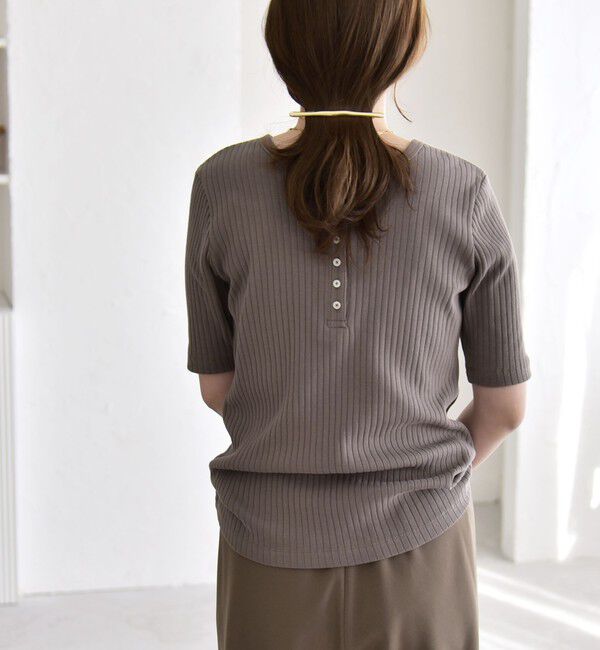 quaranciel「quaranciel:〈洗濯機可能〉テレコ リブ クルー ヘンリー 2way ハーフスリーブ TEE」|Tシャツ・カットソー|